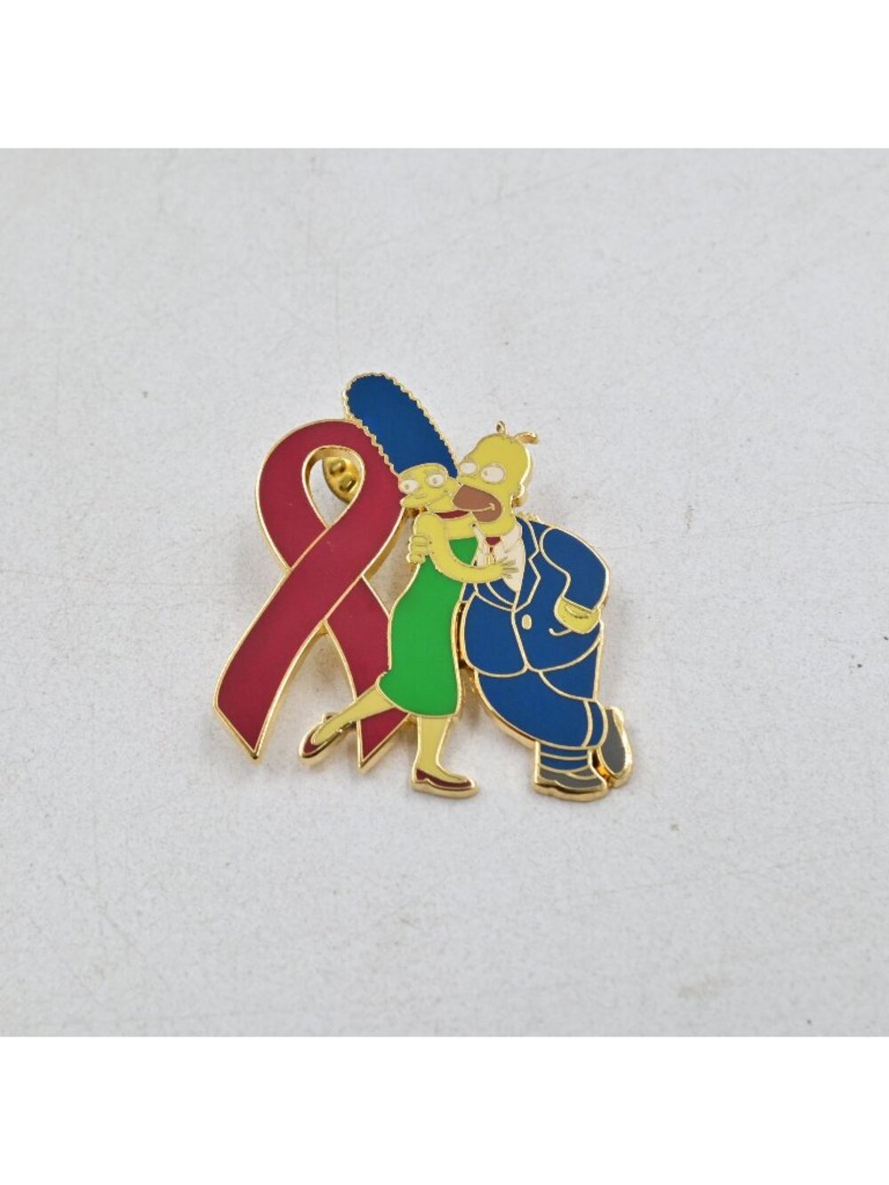 The Simpsons Marge & Homer  Red Ribbon Enamel Lapel Fantasy Pin